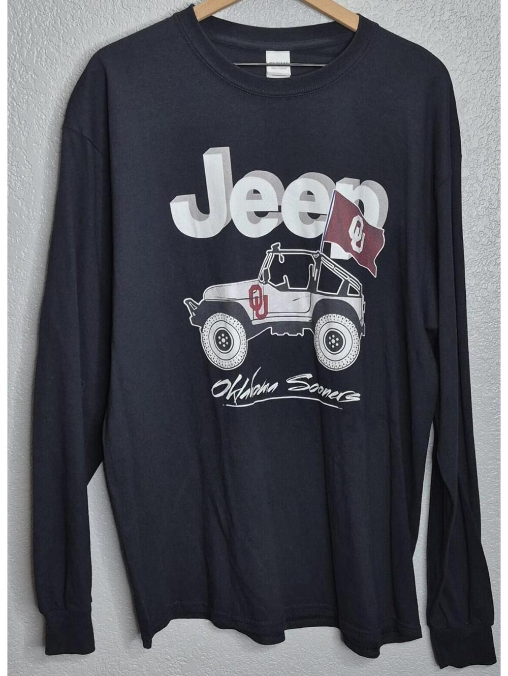 Oklahoma Sooners Jeep Long Sleeve Shirt Mens XL Black Gildan Ultra Cotton OU